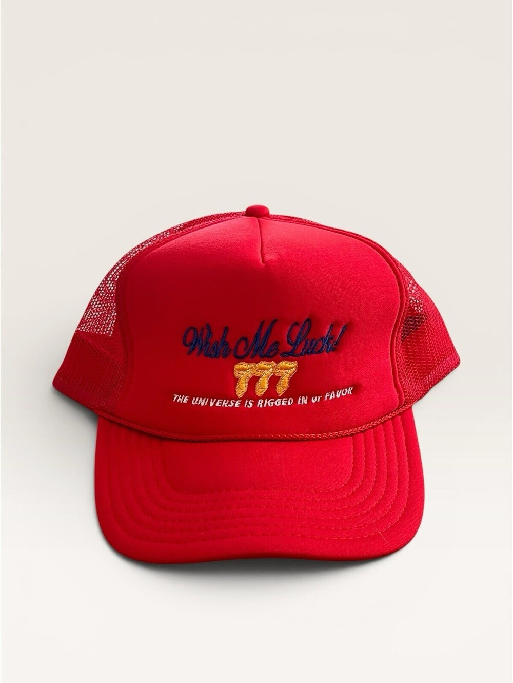 OTTO Trucker Hat "Wish Me Luck! 777" Red Mesh Snapback Cap Adjustable NEW!